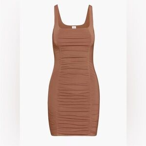 Aritzia Wilfred Lydia Ruched Knit Dress Brown Size M